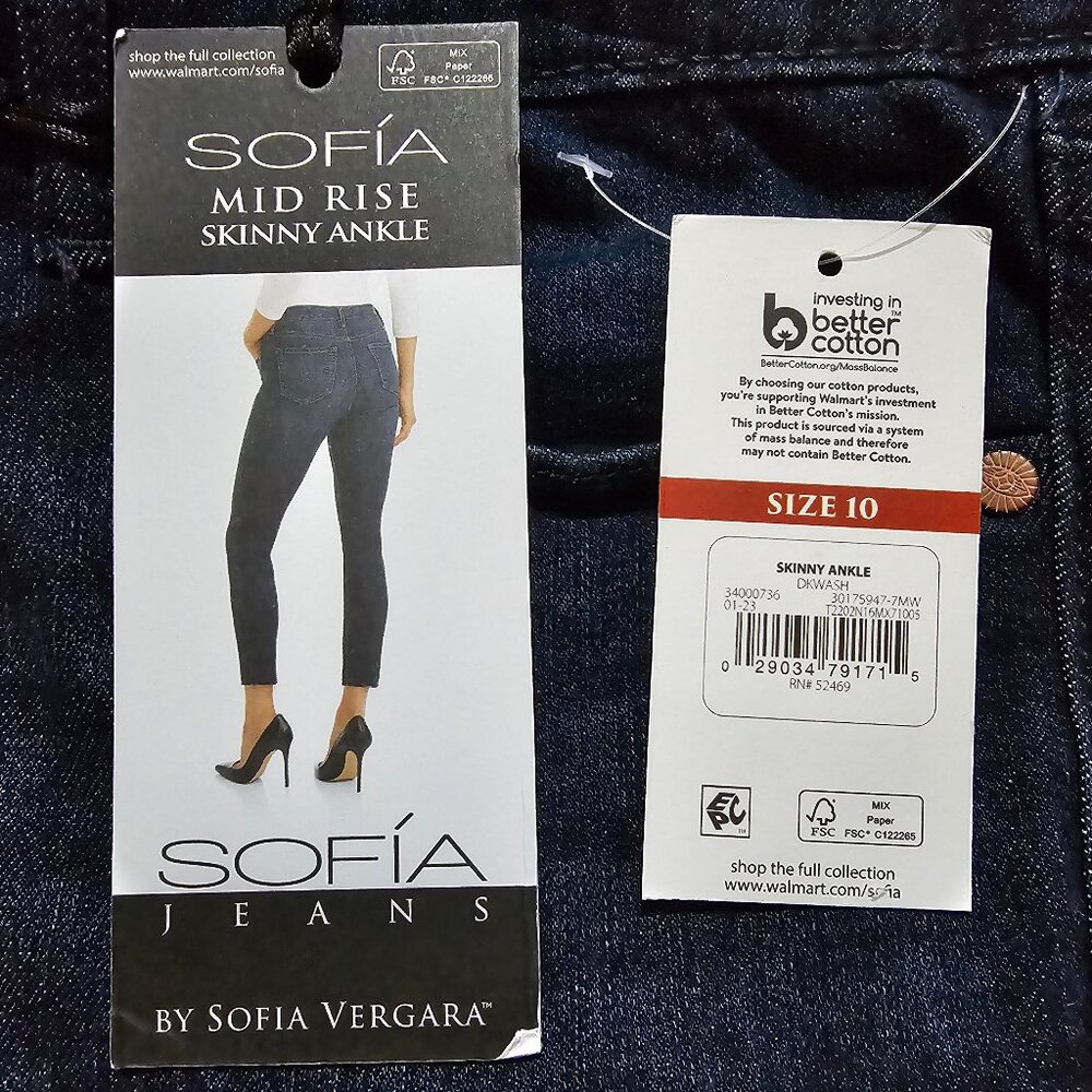Women's Skinny Jeans Sofia Vergara Blue Mid Rise Stretch Denim Ankle Dark Wash - Picture 2 of 8